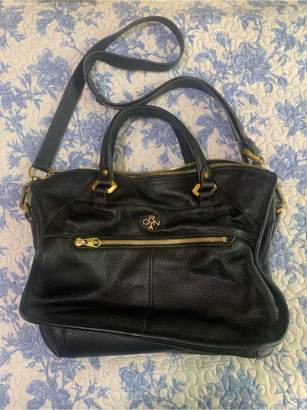 orYANY Black Leather Satchel with Gold Hardware